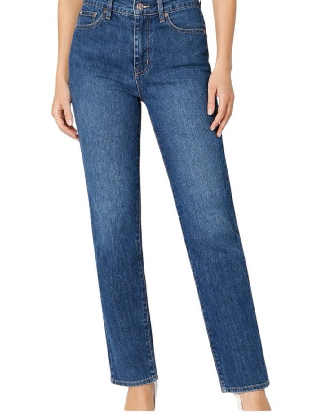 Alice + Olivia - High Rise Straight Leg Blue Denim Jeans Stretch Sz 26